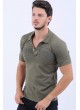 Lacivert Nokta Desen Polo Yaka Haki T-Shirt