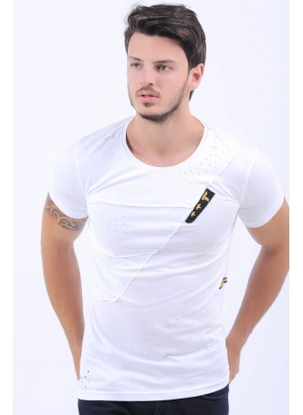 Kesikli Armalı Beyaz T-Shirt