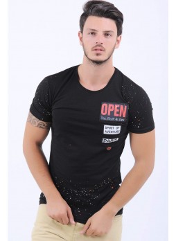 Open Armalı Siyah T-Shirt
