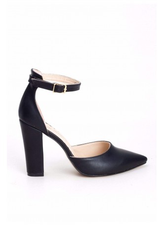 Sor Siyah Bayan Cilt Bilekten Kemerli Topuklu Ayakkabı