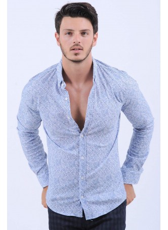 Mavi Küp Desen Beyaz Gömlek