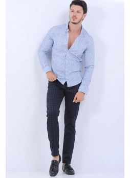 Kare Desen Lacivert Pantolon