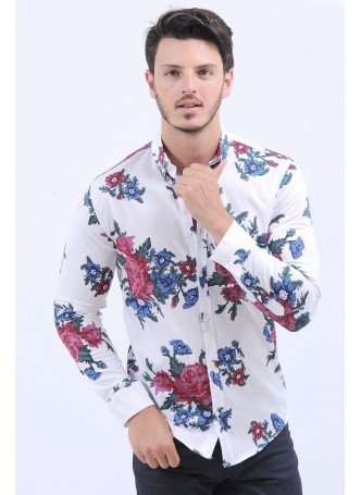 Gül Desen Beyaz Gömlek