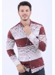 Kuş Desen Bordo Beyaz Gömlek