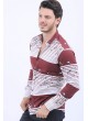 Kuş Desen Bordo Beyaz Gömlek