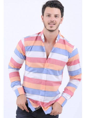 Kırmızı Mavi Turuncu Beyaz Gömlek