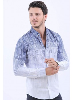 Üst Lacivert Çizgi Desen Beyaz Gömlek