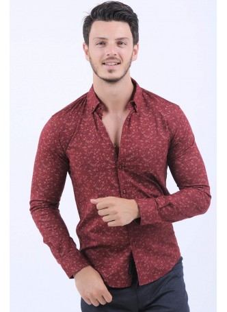 Çiçek Desen Bordo Gömlek