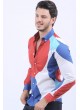 Kırmızı Mavi Desen Beyaz Gömlek