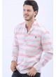 Pembe Çizgi Desen Keten Hakim Yaka Gömlek