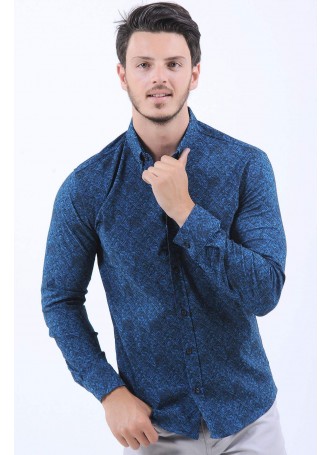 Turkuaz Küp Desen Lacivert Gömlek