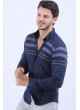 Beyaz Çizgi Desen Lacivert Gömlek