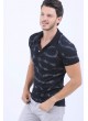 Gri Nokta Desen Polo Yaka Siyah T-Shirt