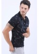Gri Nokta Desen Polo Yaka Siyah T-Shirt