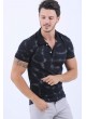 Gri Nokta Desen Polo Yaka Siyah T-Shirt