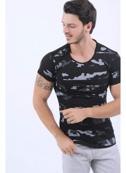 Kamuflaj Şerit Siyah T-Shirt