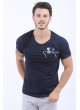 Iskelet Baskılı Cep Lacivert T-Shirt