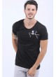 Iskelet Baskılı Cep Siyah T-Shirt