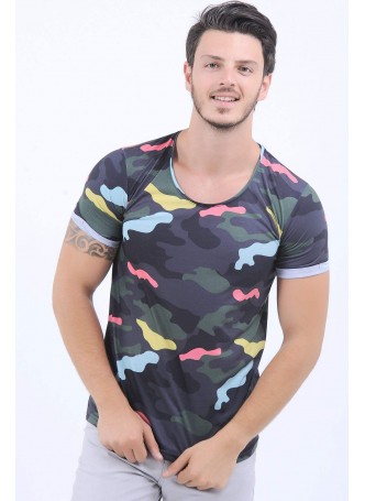Renkli Kamuflaj Füme T-Shirt