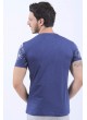 Beyaz Baskı Desen Mavi T-Shirt