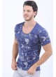 Beyaz Baskı Desen Mavi T-Shirt