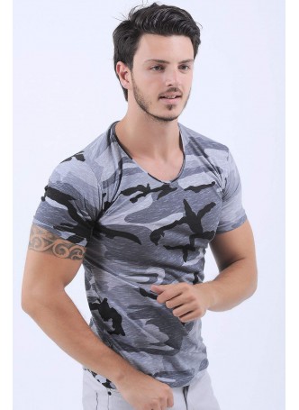 Gri Siyah Desen T-Shirt