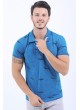 Lacivert Püskütrme Desen Polo Yaka Mavi T-Shirt