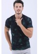 Yeşil Yaprak Desen Polo Yaka Lacivert T-Shirt