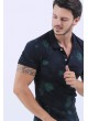 Yeşil Yaprak Desen Polo Yaka Lacivert T-Shirt