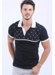 Beyaz Desen Polo Yaka Siyah T-Shirt