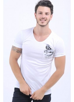 Darth Vader Baskılı Cep Beyaz T-Shirt