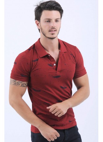 Lacivert Püskütme Desen Polo Yaka Bordo T-Shirt