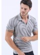 Lacivert Nokta Desen Polo Yaka Gri T-Shirt