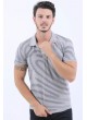Lacivert Nokta Desen Polo Yaka Gri T-Shirt