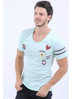 Kol Şerit Armalı Nilyeşili T-Shirt