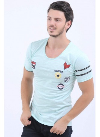 Kol Şerit Armalı Nilyeşili T-Shirt
