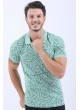 Yazı Desenli Polo Yaka Nilyeşili T-Shirt