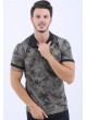 Siyah Yaprak Desen Polo Yaka Haki T-Shirt