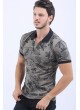 Siyah Yaprak Desen Polo Yaka Haki T-Shirt