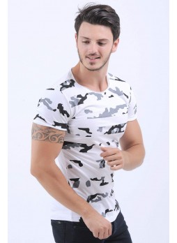 Kamuflaj Şerit Beyaz T-Shirt