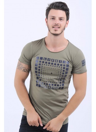 Lacivert Life Baskılı Haki T-Shirt