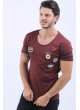 Kol Şerit Armalı Bordo T-Shirt