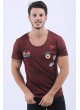 Kol Şerit Armalı Bordo T-Shirt