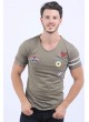 Kol Şerit Armalı Haki T-Shirt