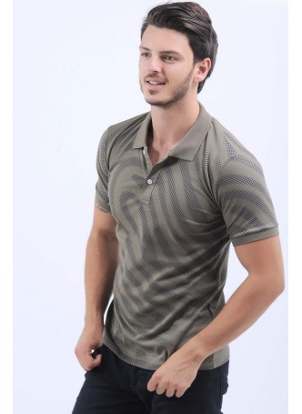 Lacivert Nokta Desen Polo Yaka Haki T-Shirt