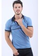Üst Siyah Desen Polo Yaka Açık Mavi T-Shirt
