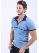 Üst Siyah Desen Polo Yaka Açık Mavi T-Shirt