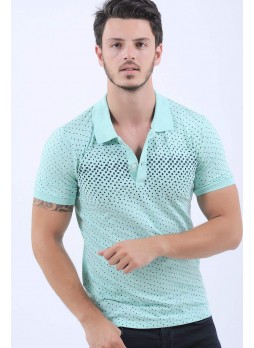Lacivert Nokta Desen Polo Yaka Nilyeşili T-Shirt