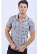Siyah Nokta Desen Polo Yaka Gri T-Shirt
