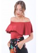 Kayık Yaka Fırfırlı Kırmızı Bluz